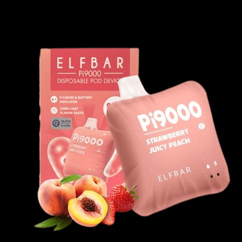 Elf Bar PI9000 Disposable Strawberry Juicy Peach with packaging