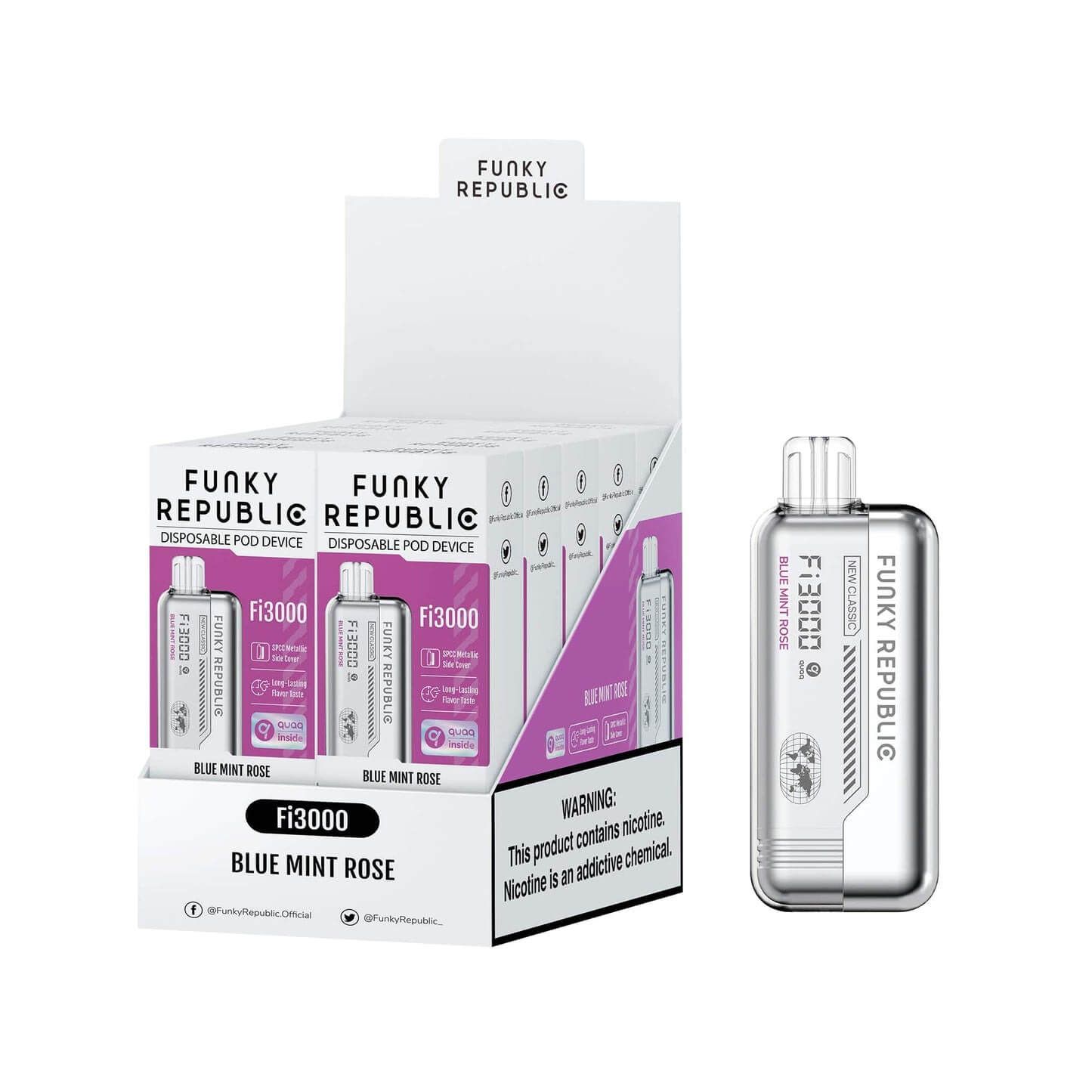Funky Republic Fi3000 Disposable Blue Mint Rose with packaging