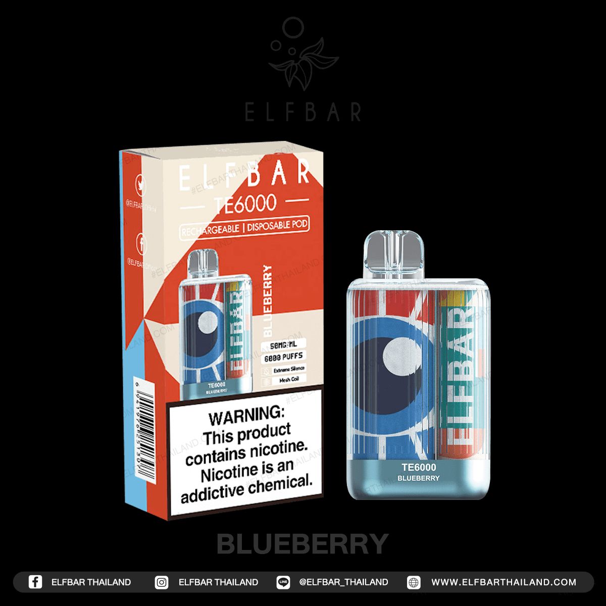 Elf Bar TE6000 Disposable Blueberry with packaging