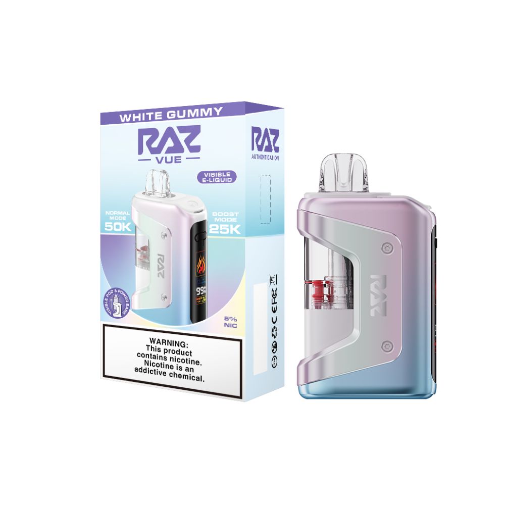Raz Vue 50K Disposable + Power Dock White Gummy with Packaging