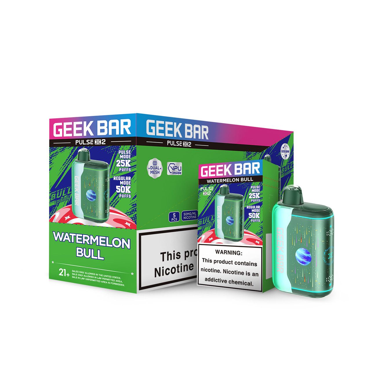 Geek Bar Pulse X2 50K Disposable Watermelon Bull with Packaging