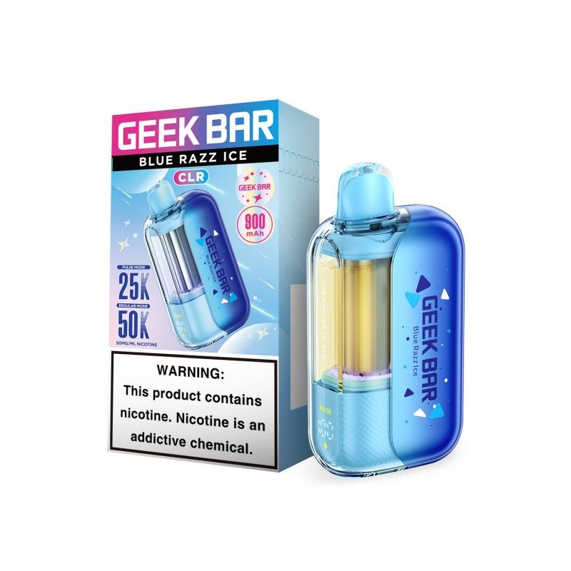 Geek Bar Clr 50K Disposable Blue Razz Ice with packaging