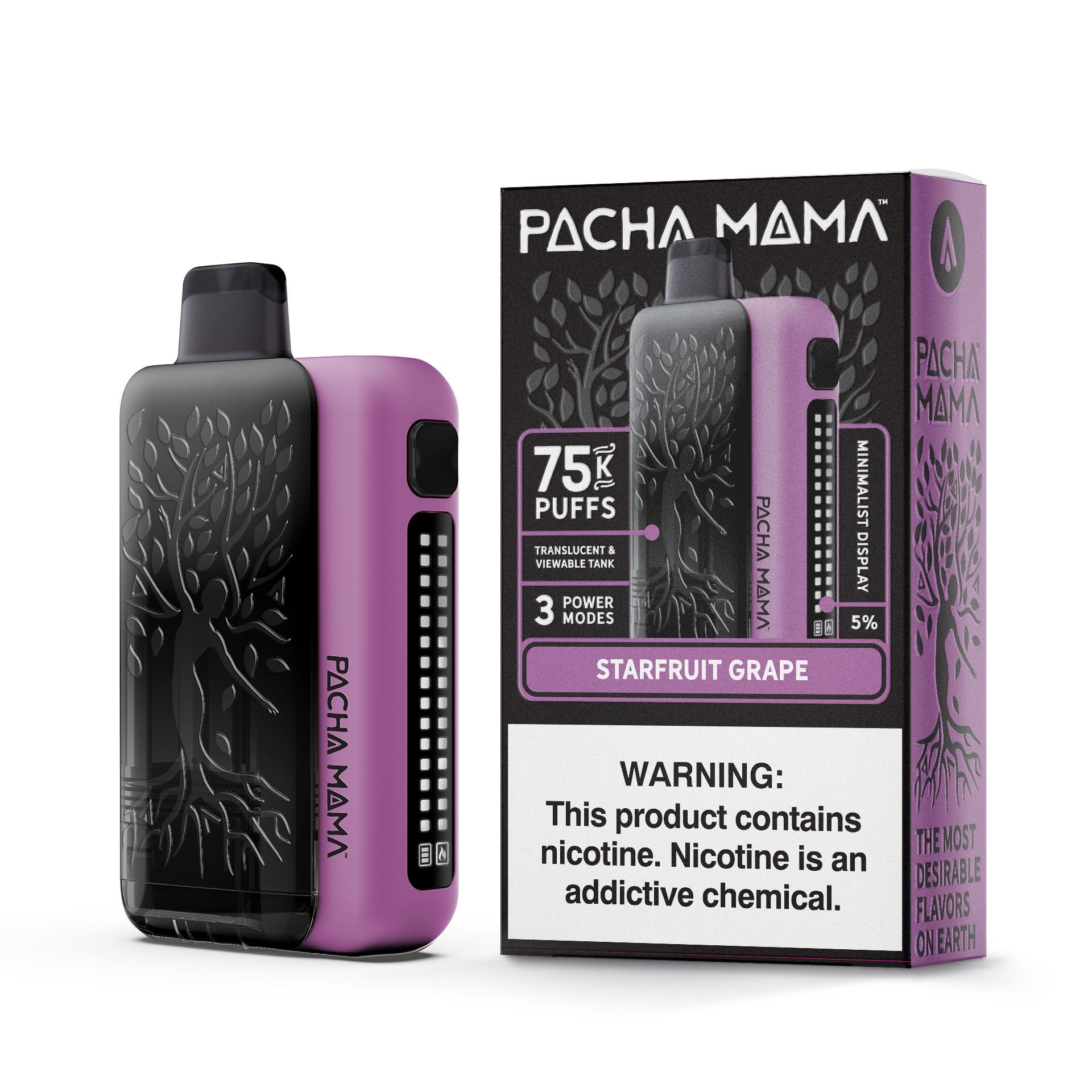 Pachamama 75K Puff Disposable Starfruit Grape with packaging