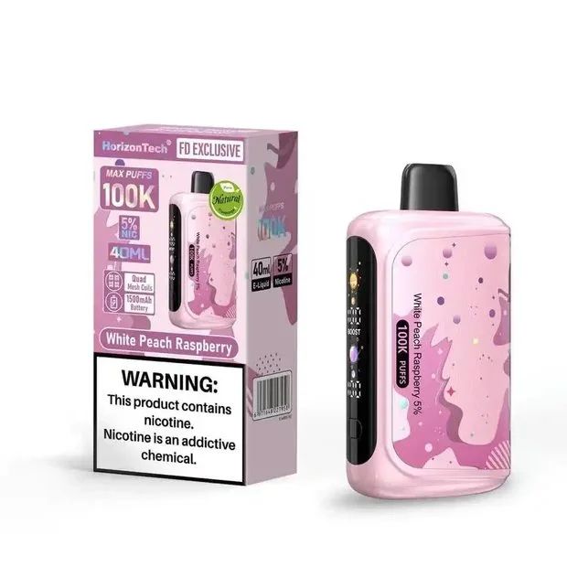 Horizon 100K Disposable White Peach Raspberry with packaging