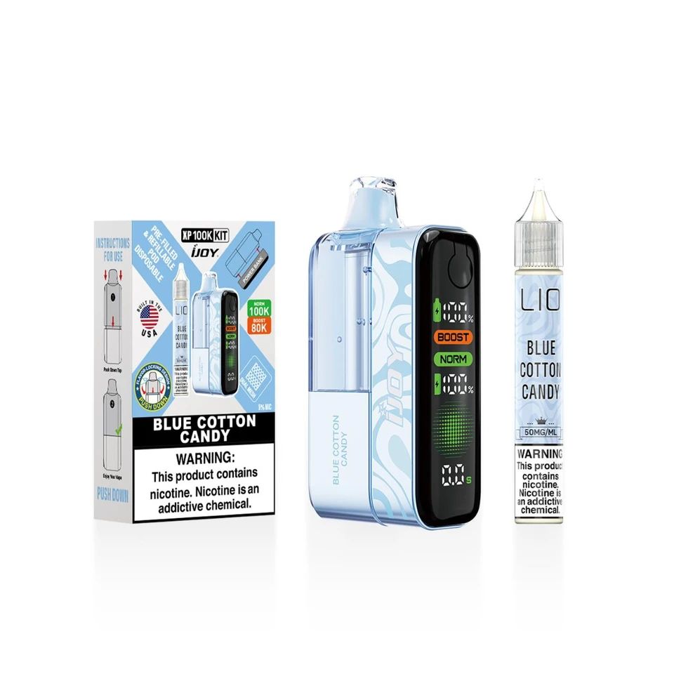 iJoy XP100K 100K Disposable + 15mL Liq Salts Blue Cotton Candy with packaging