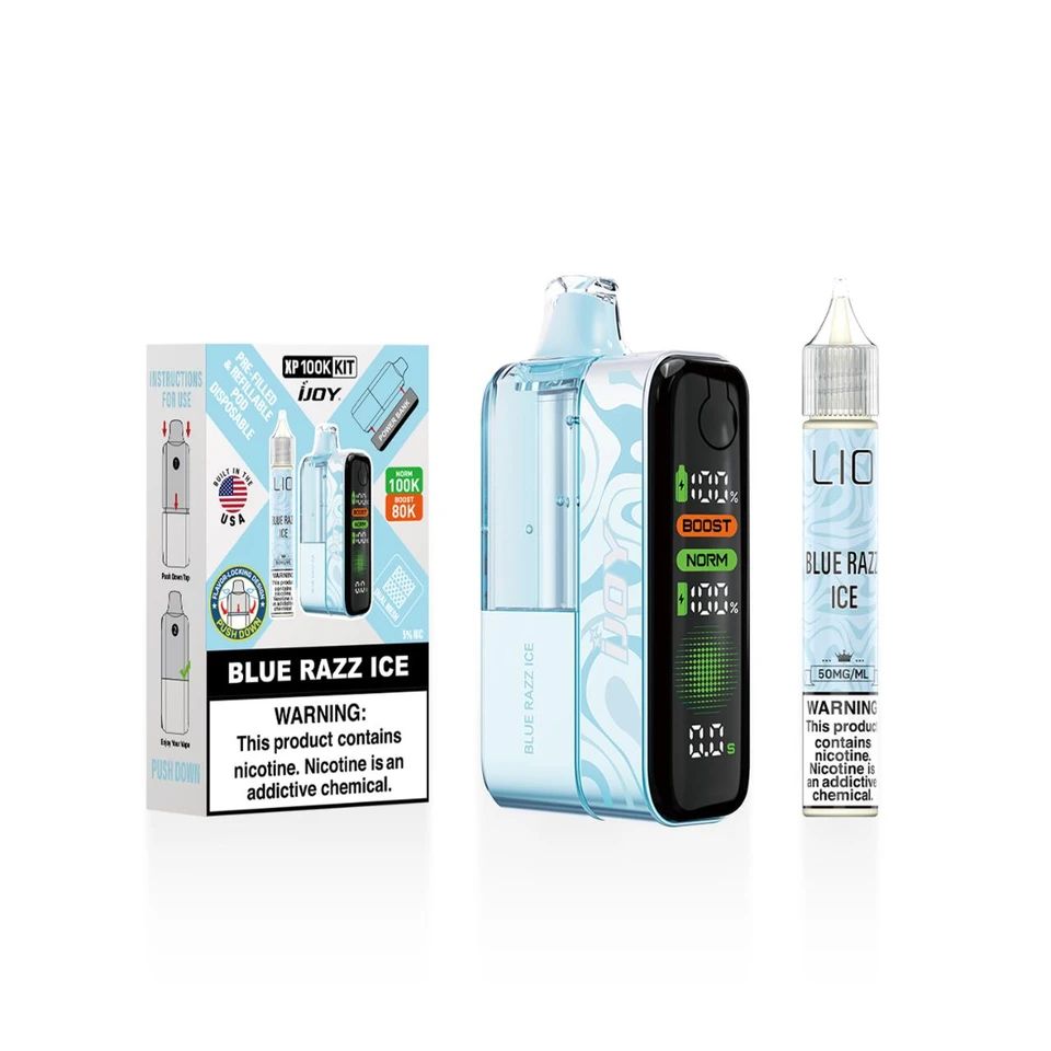 iJoy XP100K 100K Disposable + 15mL Liq Salts Blue Razz Ice with packaging