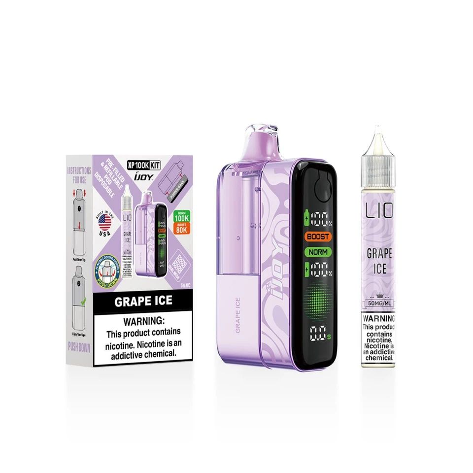 iJoy XP100K 100K Disposable + 15mL Liq Salts Grape Ice with packaging