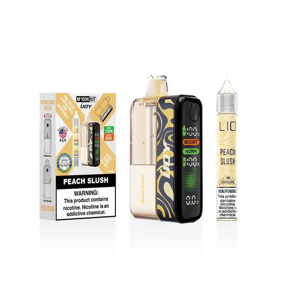 iJoy XP100K 100K Disposable + 15mL Liq Salts Peach Slush with packaging