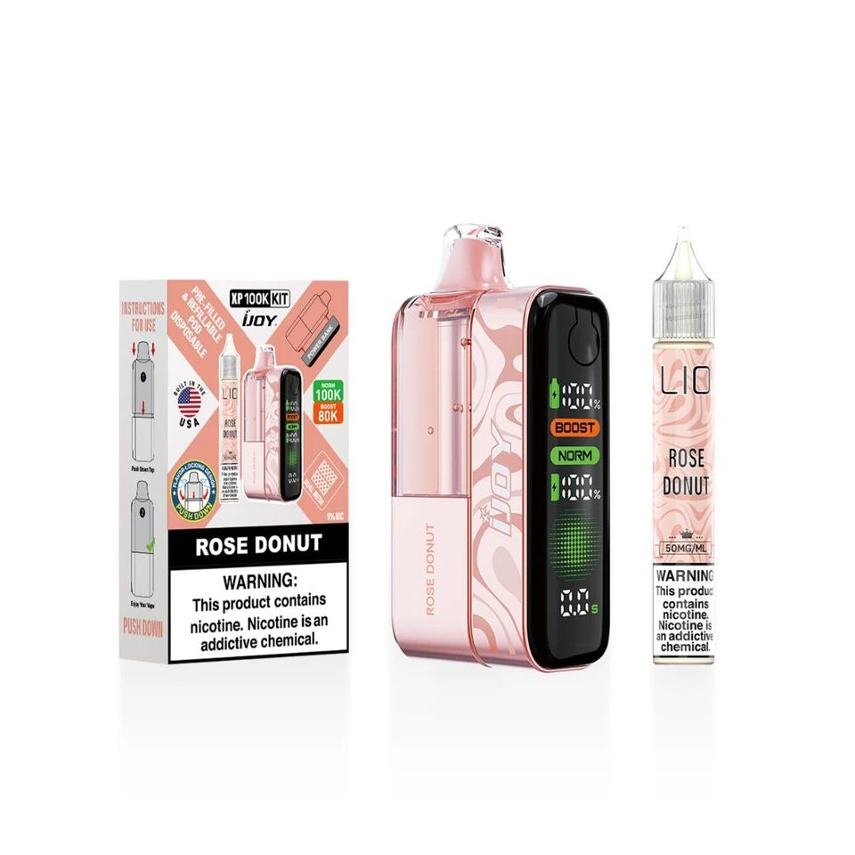 iJoy XP100K 100K Disposable + 15mL Liq Salts Rose Donut with packaging