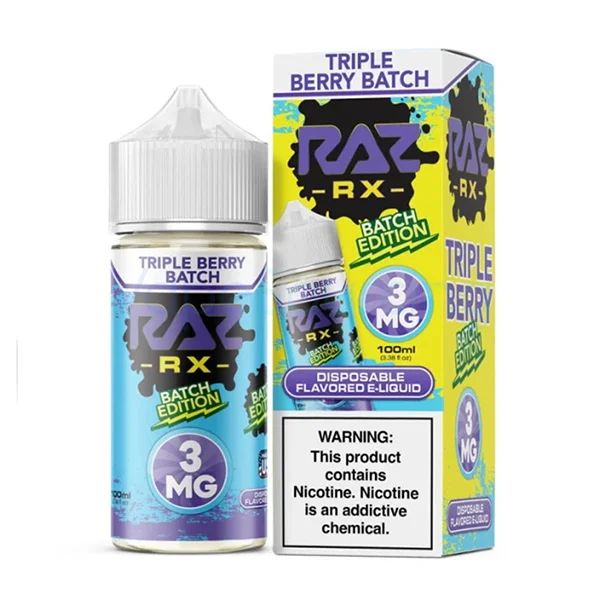Triple Berry Batch Pod Juice x RAZ 100mL 3mg with packaging