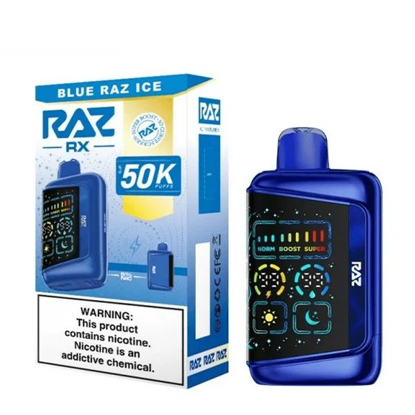 RAZ RX 50K Dew Edt. Disposable Blue Raz Ice with packaging