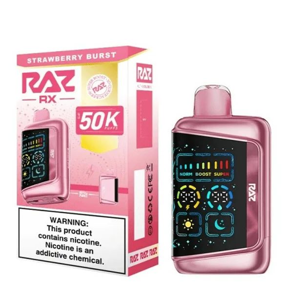 RAZ RX 50K Dew Edt. Disposable Strawberry Burst with packaging