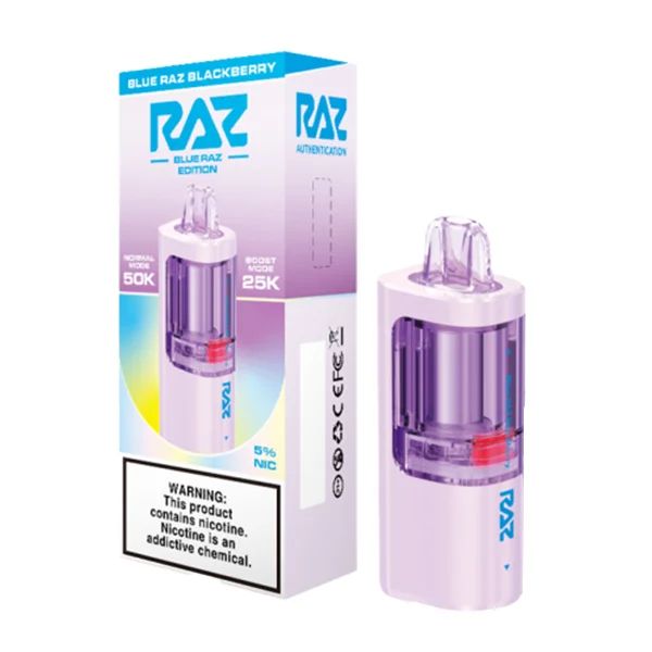 Raz Vue 50K Disposable POD Blue Raz Blackberry with packaging
