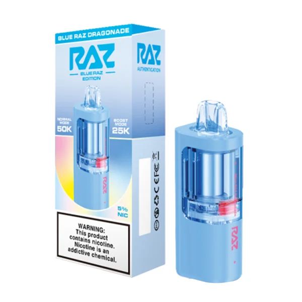 Raz Vue 50K Disposable POD Blue Raz Dragonade with packaging